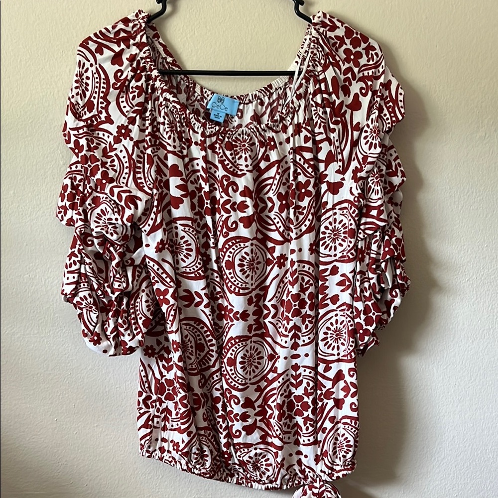 CeCe Red Patterned Women's Top